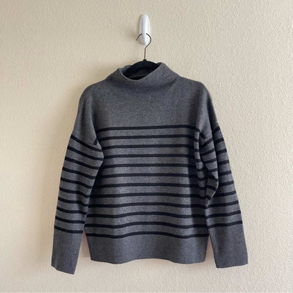 Gray Striped Turtleneck Sweater